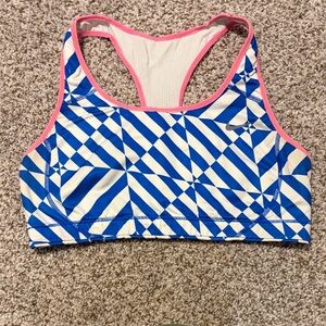 Nike Blue and White Sports Bra with Pink Trim